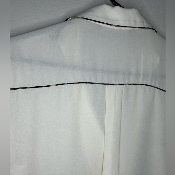 ZARA silky Ivory blouse w/ animal-print piping trim size S - Picture 6 of 14